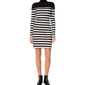 striped turtleneck ribbed dress, black and white, xs